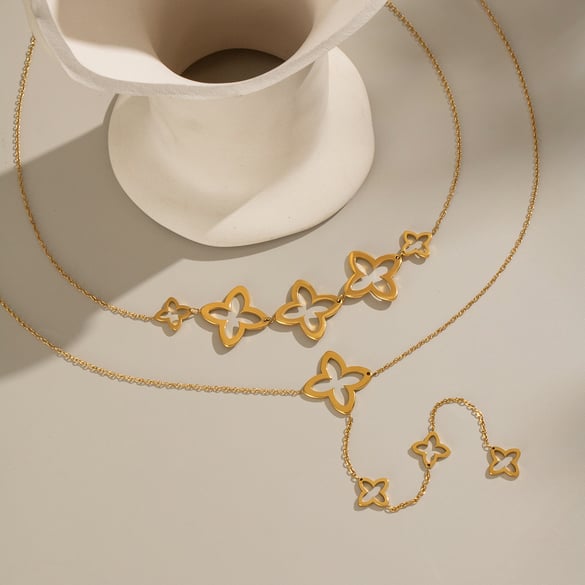 Collier simple en acier inoxydable évidé couleur or pour femme, 1 pièce 2