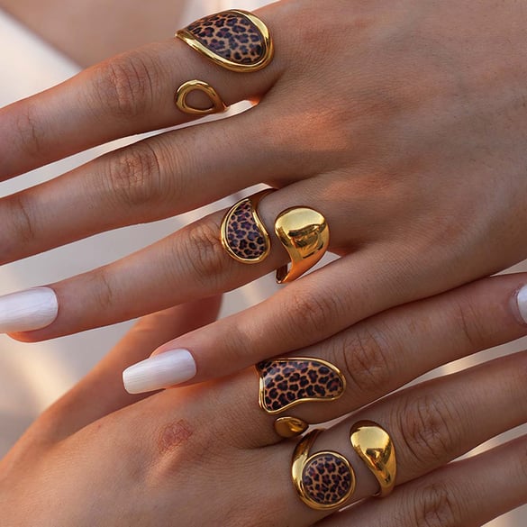 1 Piece Simple  Casual Leopard Print Stainless Steel  Statement Rings 2