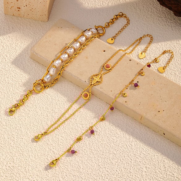 1 Piece Retro Irregular Shape Stainless Steel  Gold Color Charm Bracelet 2