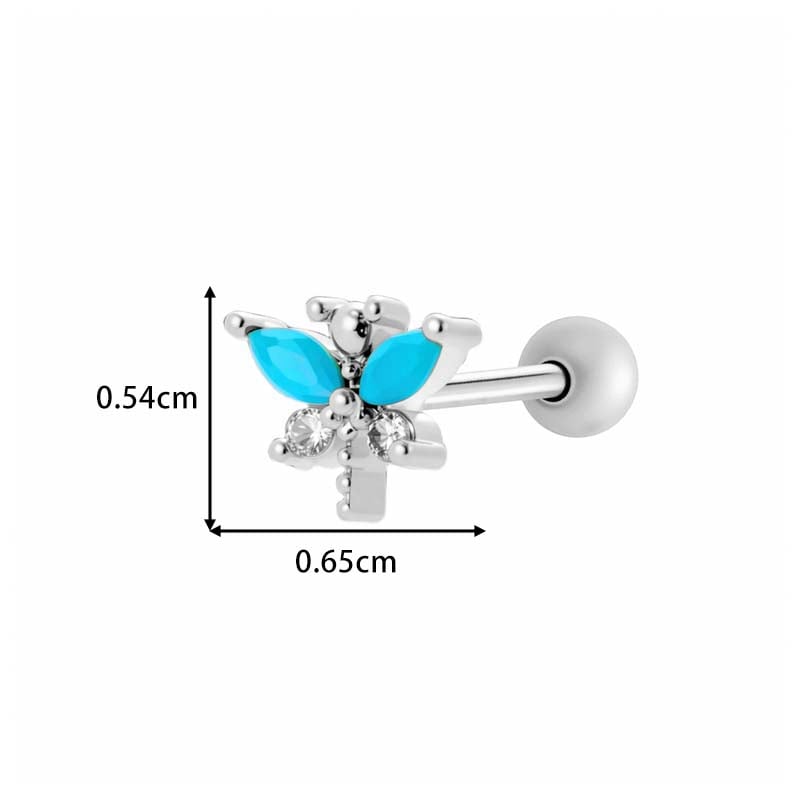 1 Adet Kelebek Bakır Altın Rengi Zirkonyum Piercing Küpe Resim2