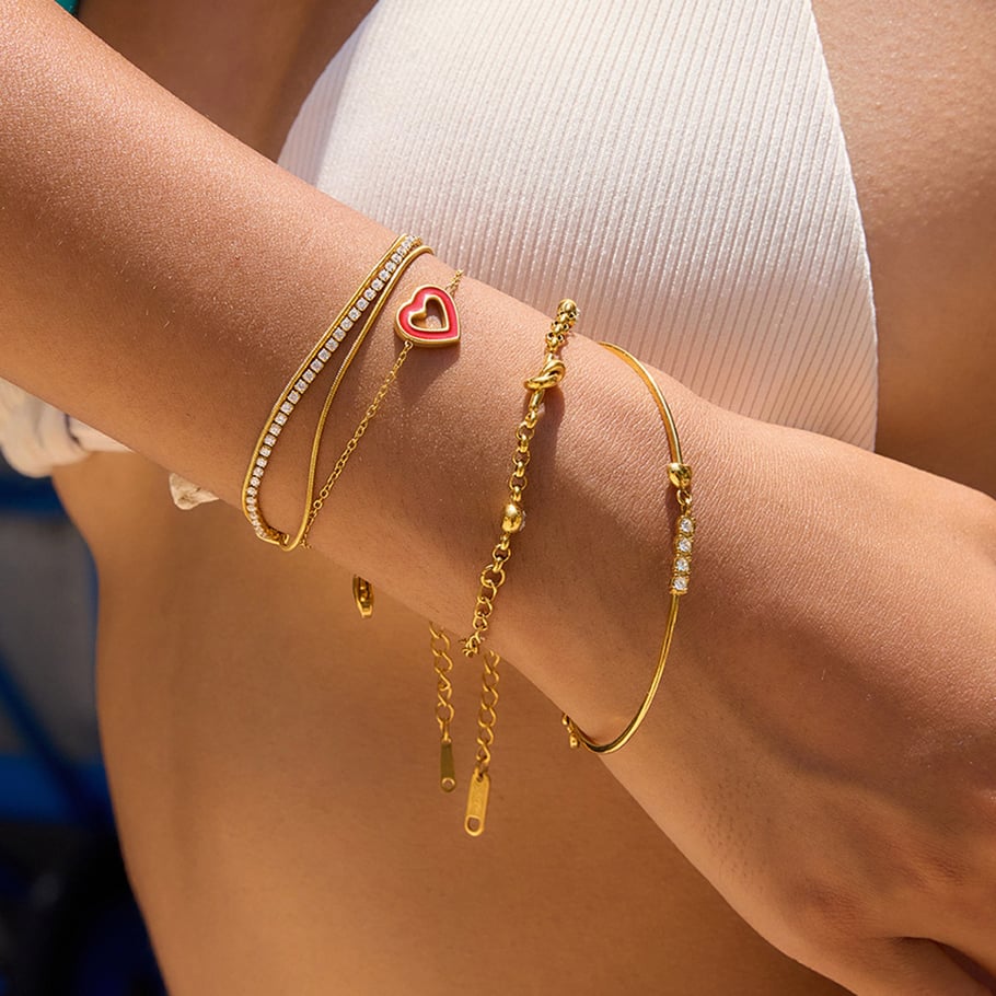 Pulseras con dijes de corazón de acero inoxidable color dorado para mujer, 1 pieza Imagen3