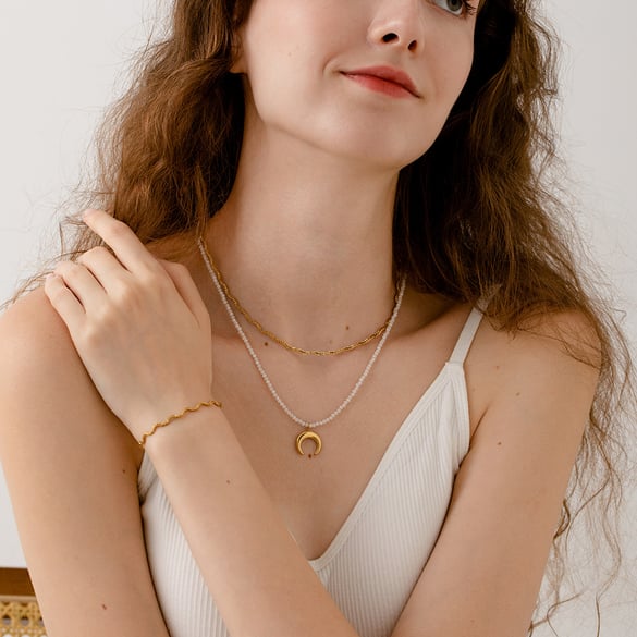 Irregular Shape Stainless Steel Gold Color Necklaces Set 2