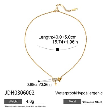 1 collar con colgante de corazón y cruz de acero inoxidable dorado para mujer h5 Imagen2