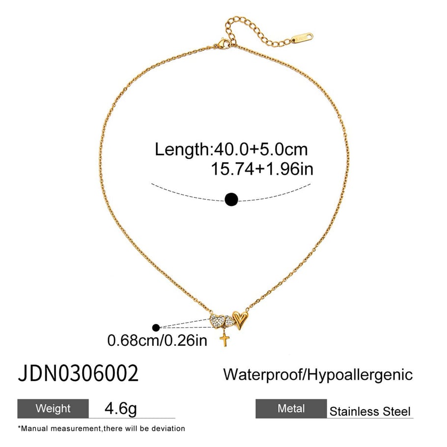 1 collar con colgante de corazón y cruz de acero inoxidable dorado para mujer Imagen2