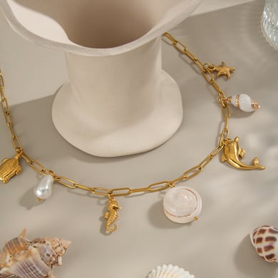 1 stuk natuurlijke schelp roestvrij staal goudkleurige hanger ketting h5 Afbeelding5