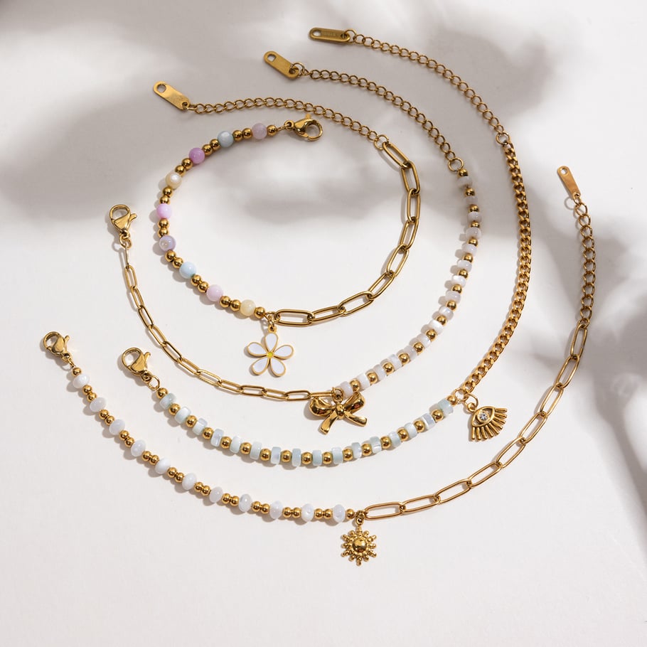 Bracelet à breloques pour femme en acier inoxydable couleur or avec fleur délicate, 1 pièce Image8