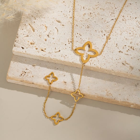 Collier simple en acier inoxydable évidé couleur or pour femme, 1 pièce