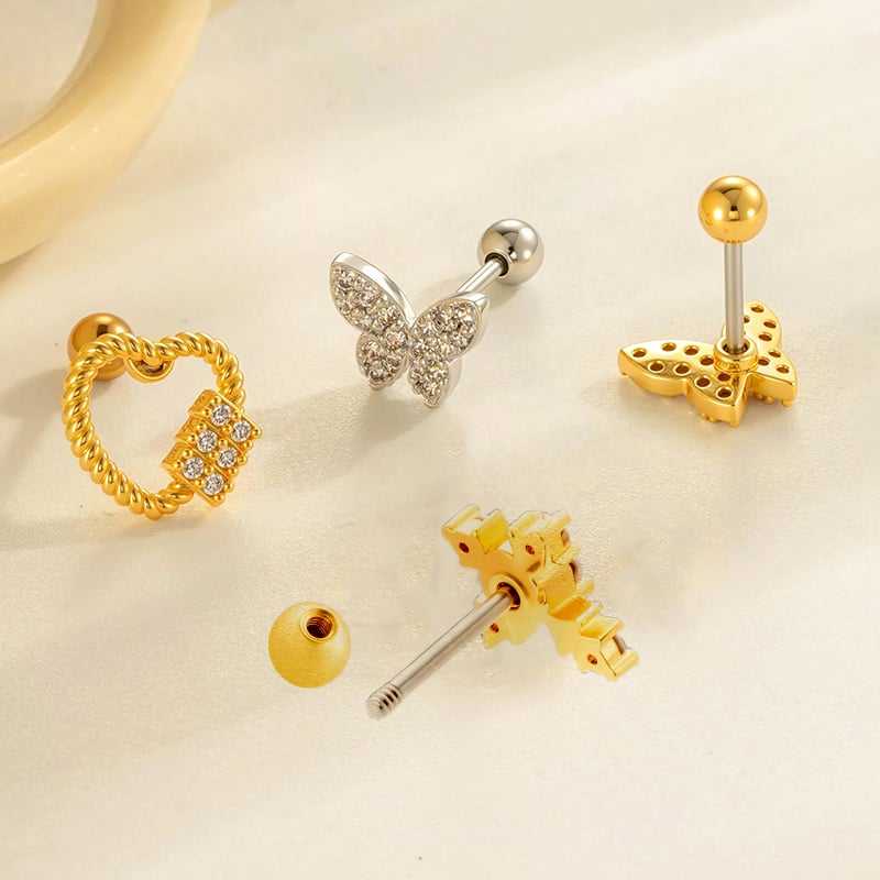 1 Piece Heart Copper Gold Color Zircon Piercing Earring h5Picture3