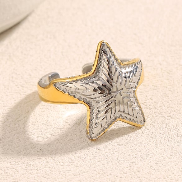 1 Piece Modern Star Mixed Color Stainless Steel Statement Rings