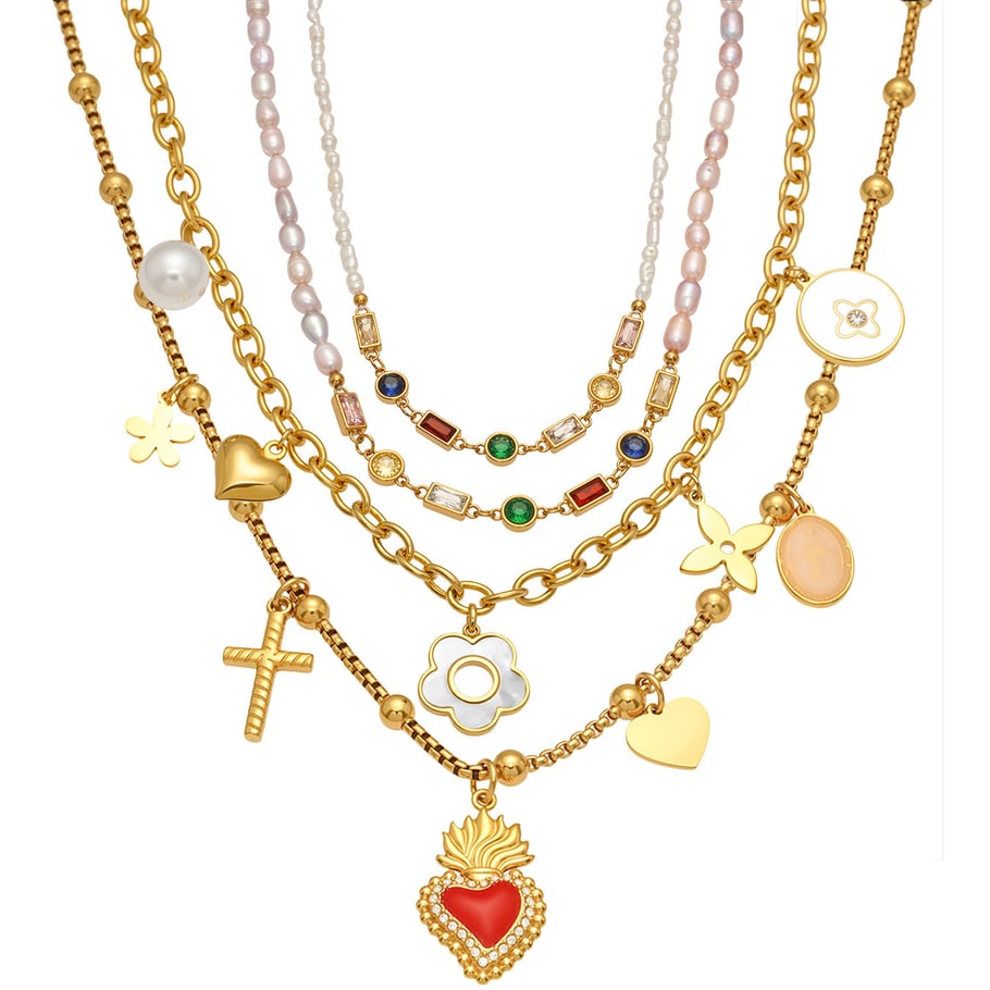 1 pezzo elegante collana con ciondolo a forma di fiore in acciaio inossidabile con perle di zircone da donna Immagine8
