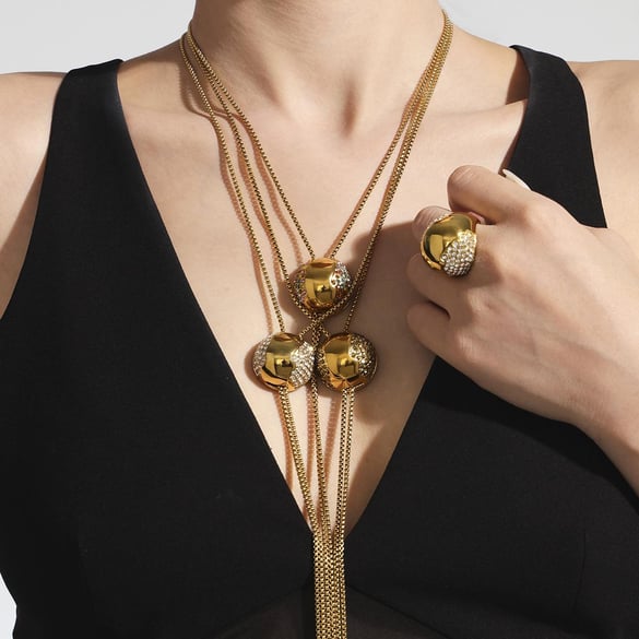 1 Piece Semicircle Stainless Steel Gold Color Zircon Women's Jewelry Sets 2