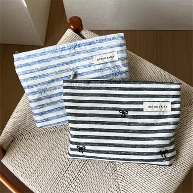 1 Çift Simple Series Casual Strip Polyester Kadın Makyaj Çantası h5 Resim2