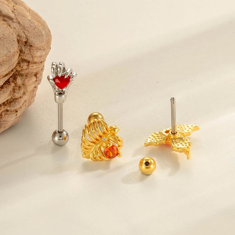 1 Piece Heart Copper Gold Color Zircon Piercing Earring Picture3