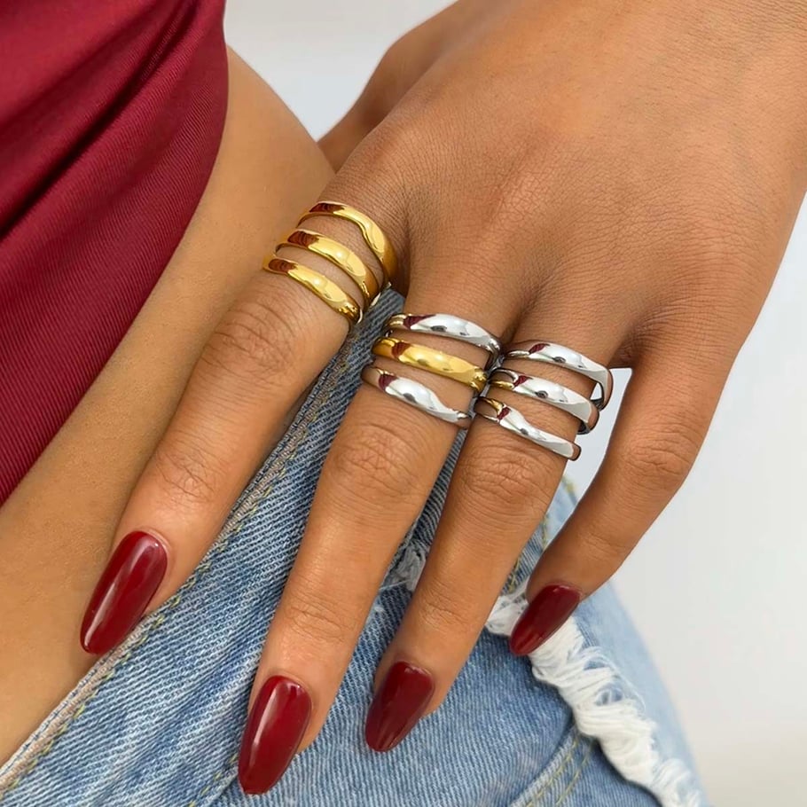 1 stuk eenvoudige casual cirkel roestvrij staal goudkleurige minimalistische ringen Afbeelding6