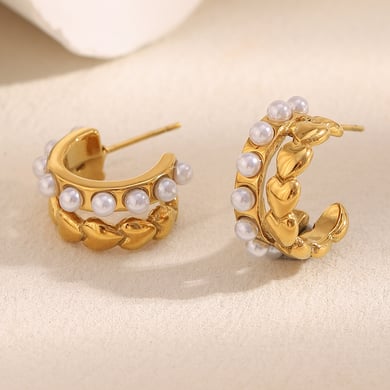 1 Pair Heart Stainless Steel Gold Color Hoop Earrings h5 Picture4