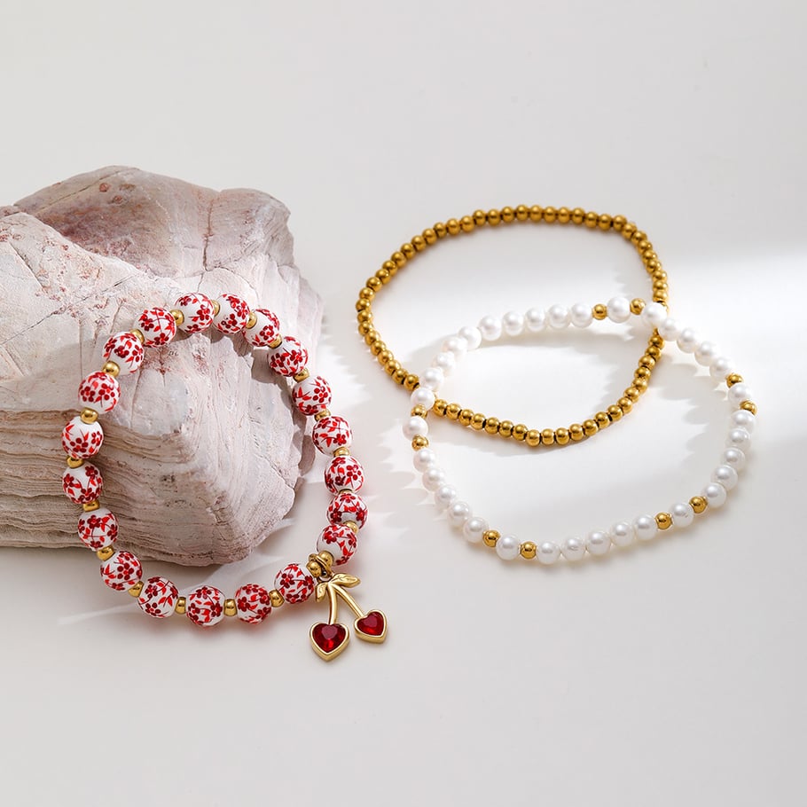 1 Piece  Sweet Flower Ceramics  Gold Color  Women's Beaded Bracelets Picture2