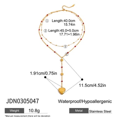 Collier multicouches sophistiqué en acier inoxydable doré pour femme, 1 pièce, motif cœur h5 Image2