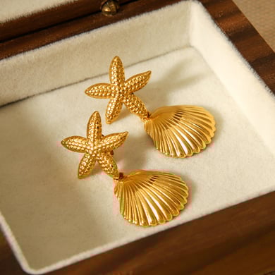 1 Pair Starfish Stainless Steel Gold Color Women's Stud Earrings h5 Picture6
