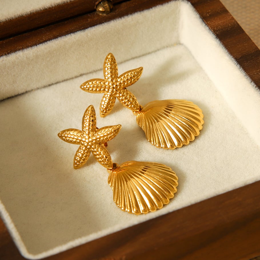 1 Pair Starfish Stainless Steel Gold Color Women's Stud Earrings Picture6