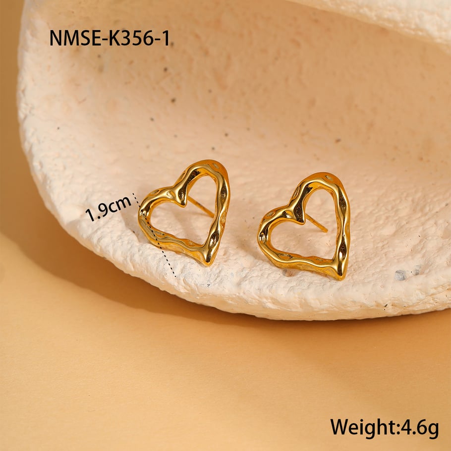 1 Pair Heart Stainless Steel Gold Color Stud Earrings 
