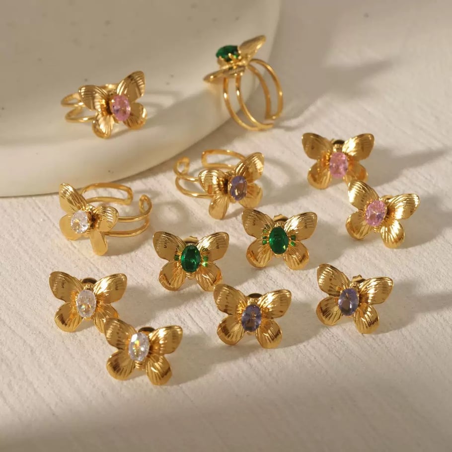 1 Stück Statement-Ringe aus Edelstahl mit Schmetterlingsmotiv in Goldfarbe Bild6