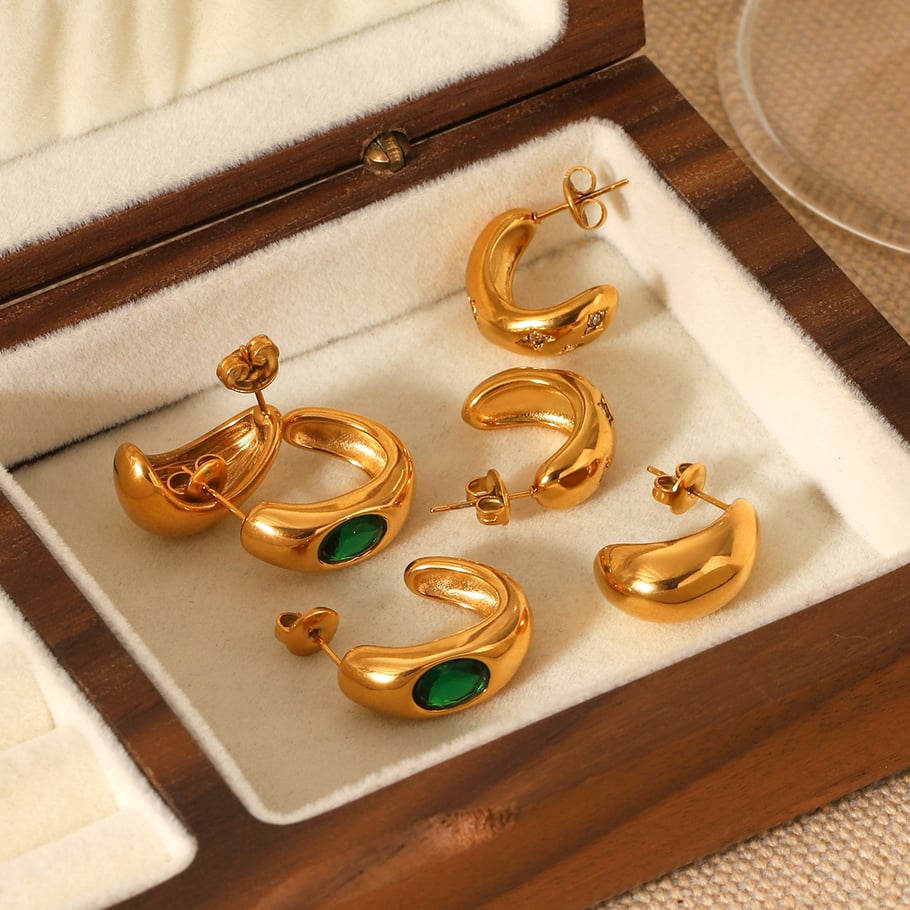 1 Pair Irregular Shape Stainless Steel Gold Color Zircon Women's Stud Earrings Picture4
