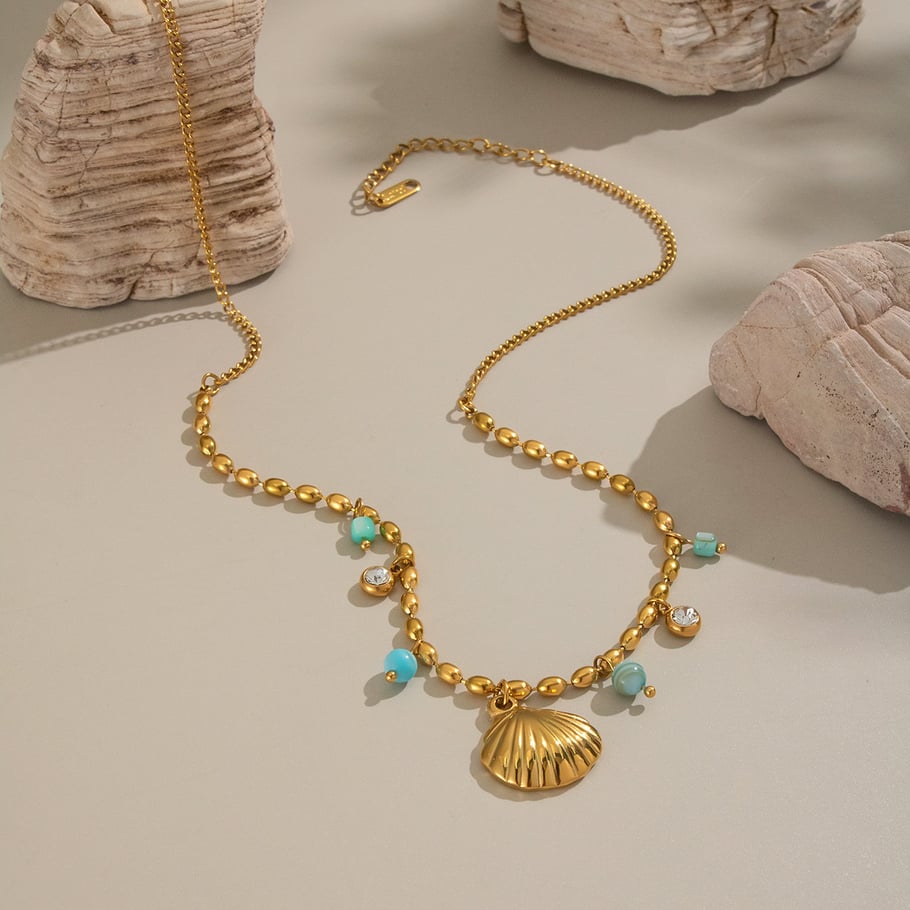 Collana con ciondolo color oro in acciaio inossidabile a forma di conchiglia, 1 pezzo Immagine4