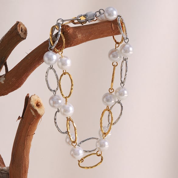 1 Stück ovale Damen-Kettenarmbänder der Classic-Serie aus Edelstahl in Goldfarbe 2