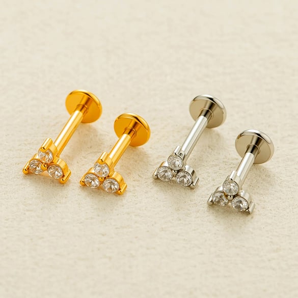 1 pezzo di orecchino piercing in zircone color oro in acciaio inossidabile 2