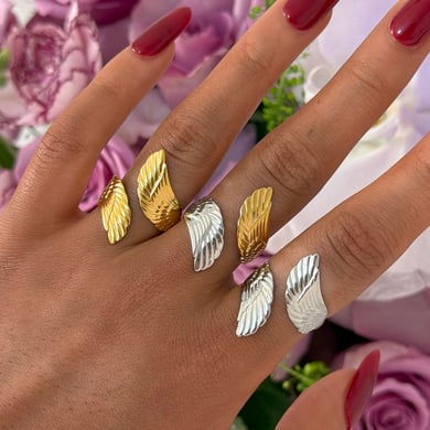 1 Piece Simple Series Natural Wings Stainless Steel  Women's  Statement Rings h5 Picture2
