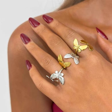 Bague papillon naturelle en acier inoxydable couleur or, 1 pièce h5 Image6