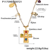 P1175-Collana con croce in zirconi colorati 41+5cm Immagine3