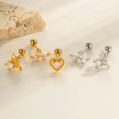 1 pieza de pendientes de perforación para mujer con circonitas de color cobre y dorado con hojas brillantes h5 Imagen4