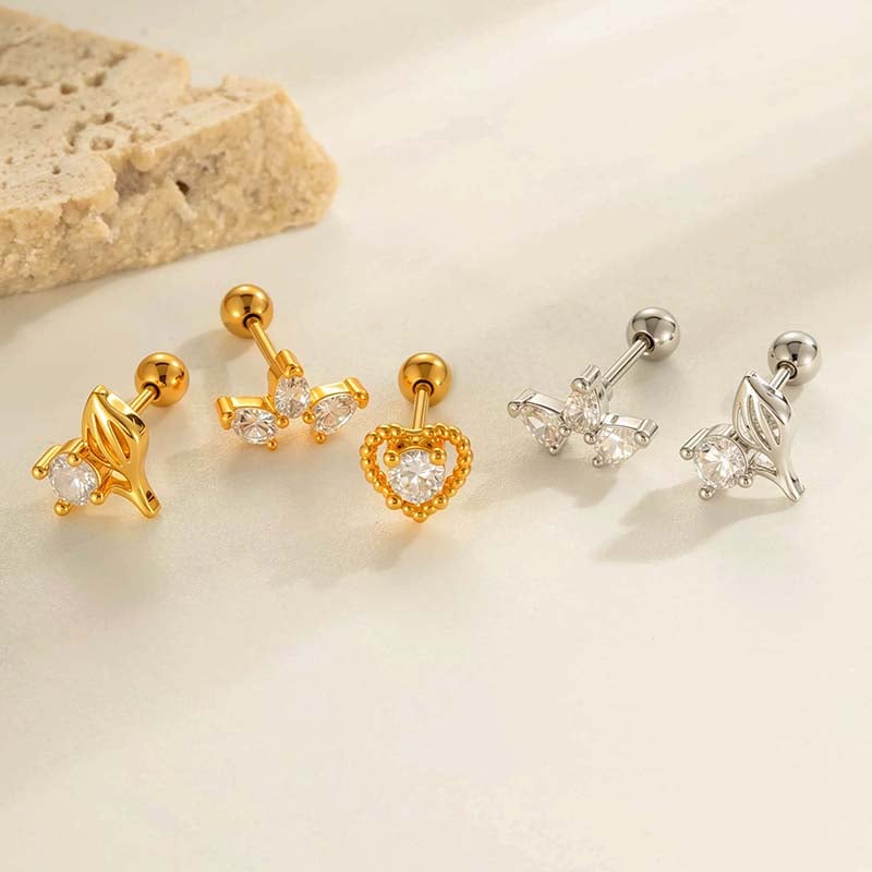 1 pieza de pendientes de perforación para mujer con circonitas de color cobre y dorado con hojas brillantes Imagen4