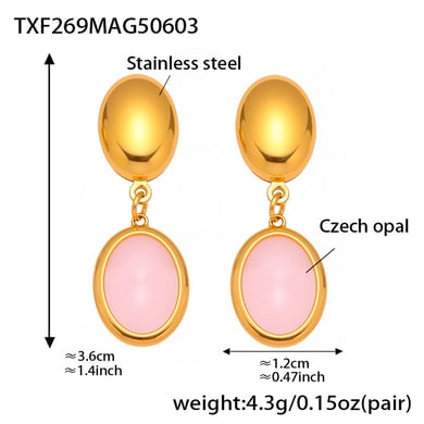 1 Stück Elegante ovale Form Opal Edelstahl Gold Farbe Damen Halsketten Sets h5 