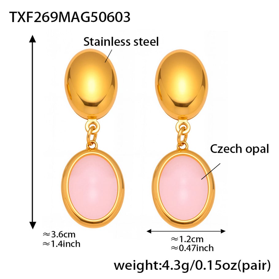 1 Stück Elegante ovale Form Opal Edelstahl Gold Farbe Damen Halsketten Sets 