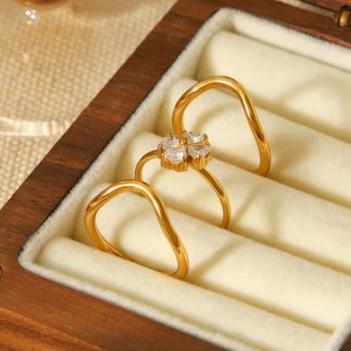1 Piece Daily Flower Stainless Steel  Zircon Statement Rings h5 Picture6