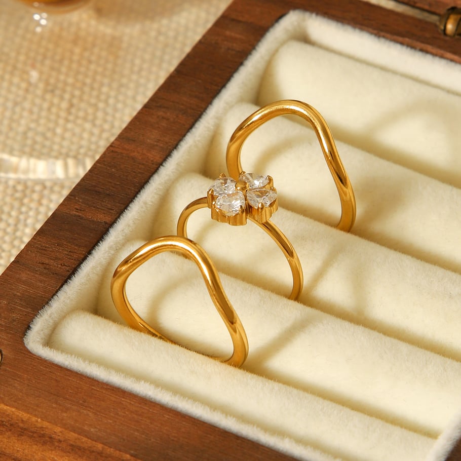 1 Piece Daily Flower Stainless Steel  Zircon Statement Rings Picture6