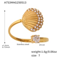 A753-Gold 5A Zircon Shell Ring/No.7 Picture5