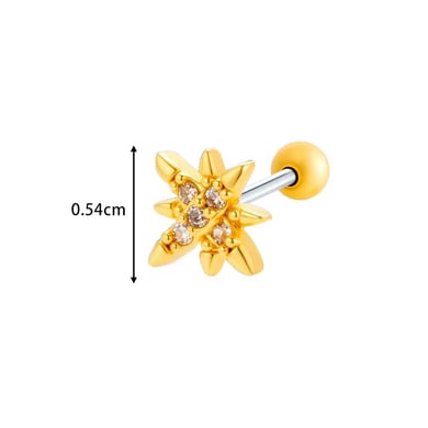 1 Piece Simple Leaves Copper Gold Color Zircon Women's Piercing Earrings h5 Picture2