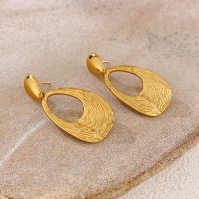 1 paio di orecchini pendenti ovali retrò in acciaio inossidabile color oro da donna h5 Immagine4