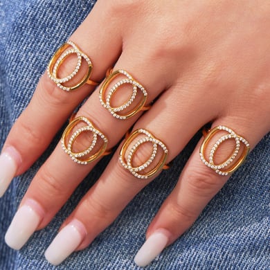 1 pezzo classico anello Infinity in acciaio inossidabile color oro con zirconi h5 Immagine5