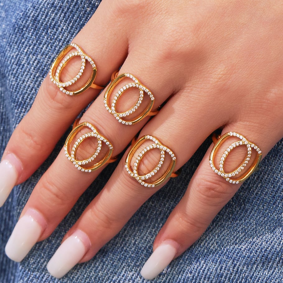 1 pezzo classico anello Infinity in acciaio inossidabile color oro con zirconi Immagine5