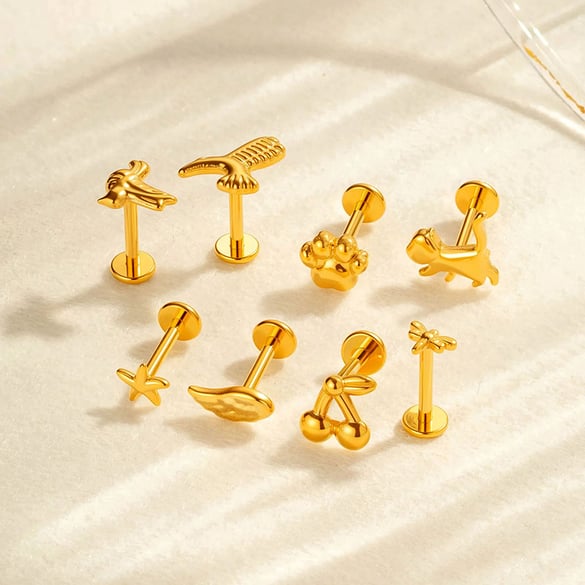 1 Adet Titanyum Alaşımlı Altın Renkli Piercing Küpe 2