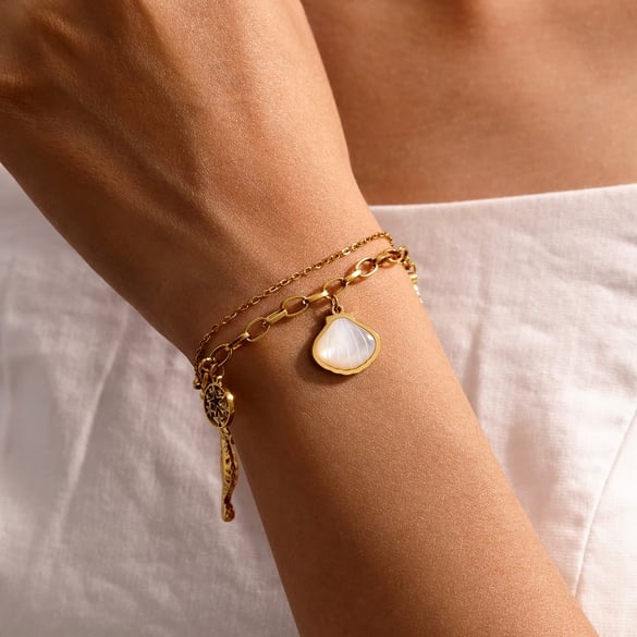 Bracelet à breloques rétro en acier inoxydable couleur or, 1 pièce