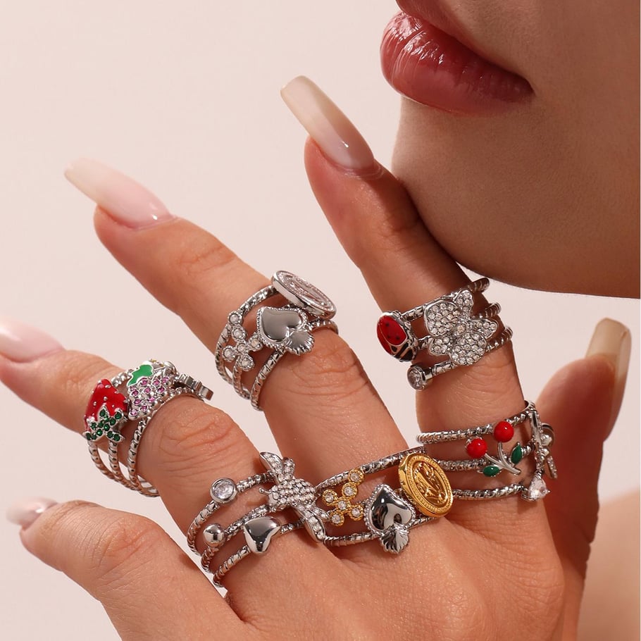 1 Piece Sweet Cherry Stainless Steel Gold Color Statement Rings Picture7