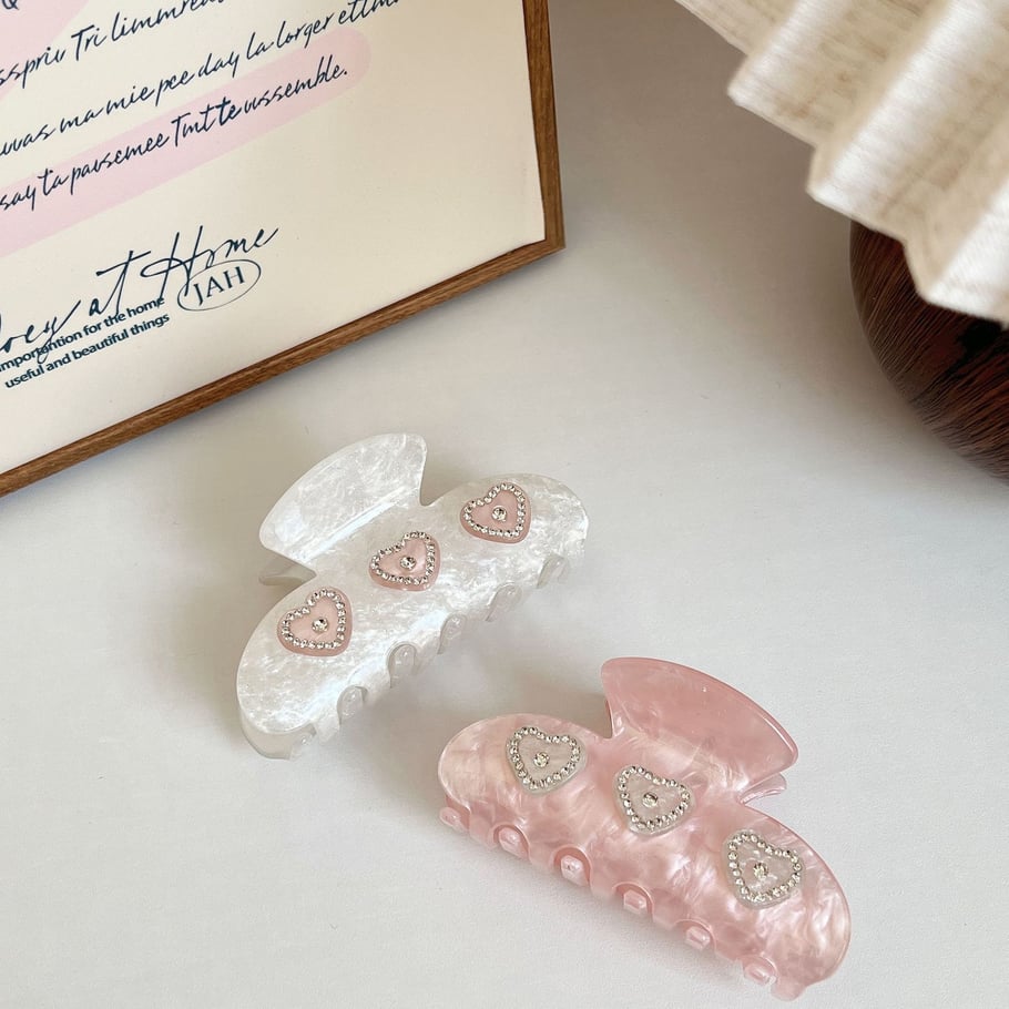 1 paar Simple Series schattige hartvormige acetaat haarklemmen voor dames Afbeelding5