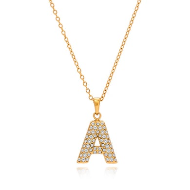 Collar con colgante de letra clásica de acero inoxidable color dorado para mujer, 1 pieza h5 Imagen9