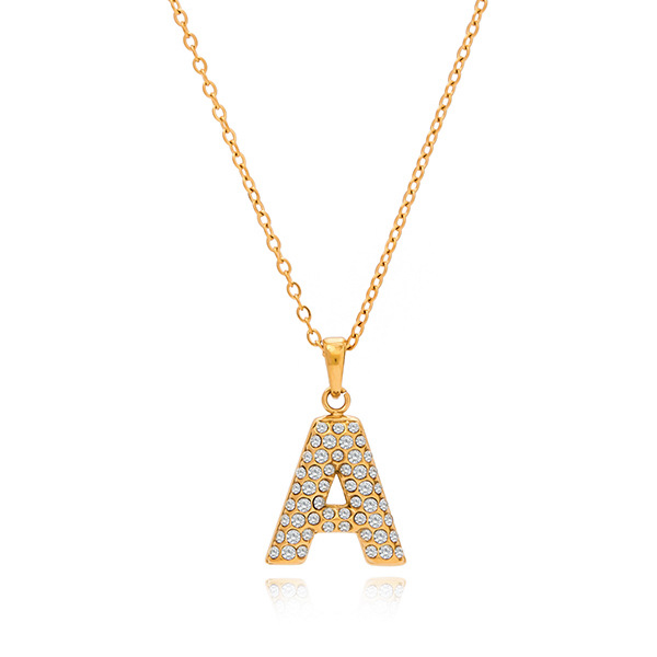 Collar con colgante de letra clásica de acero inoxidable color dorado para mujer, 1 pieza Imagen9