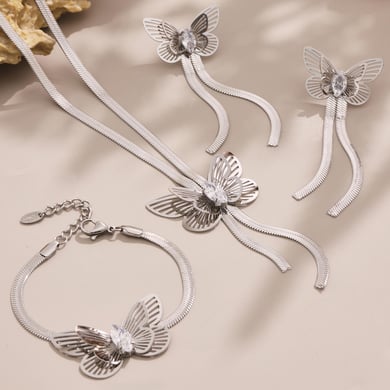 Set di gioielli da donna in acciaio inossidabile color oro con farfalla romantica da 1 pezzo h5 Immagine6